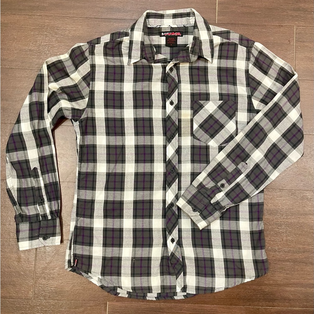 Tony Hawk Plaid Button Shirt Black/Grey/White M